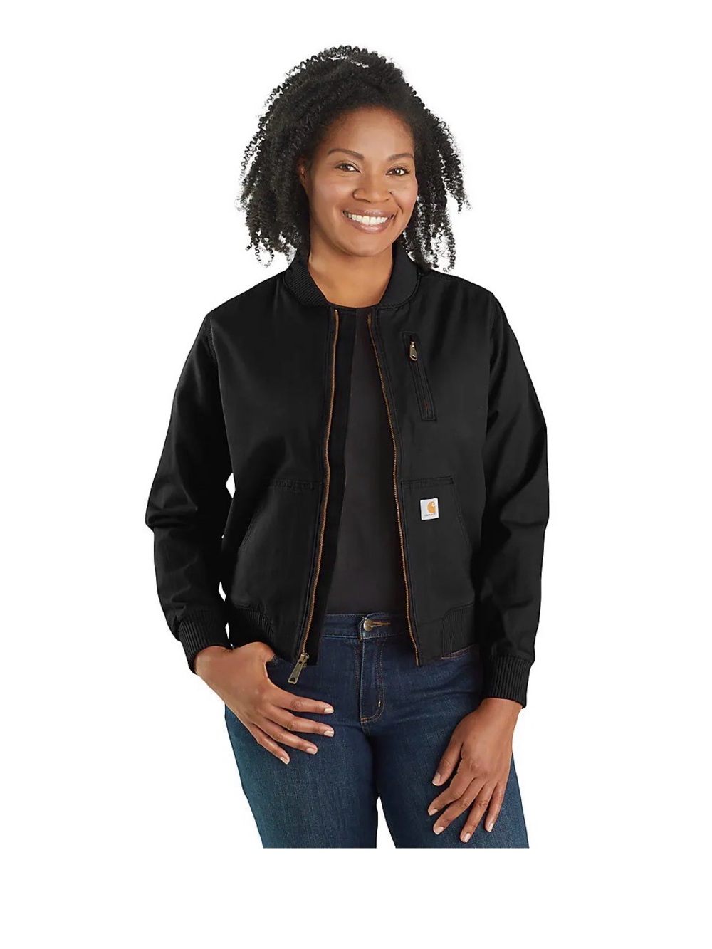 Carhartt Women’s Crawford Bomber Canvas Relaxed Fit Jacket, black- size large